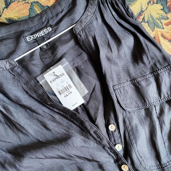 NWT Gray Express Satin Shirt Dress - Picture 4 of 4